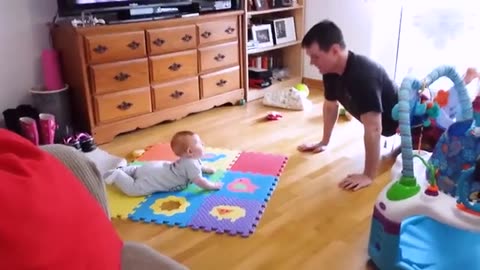 Funny Moments of Baby Exercising with Daddy