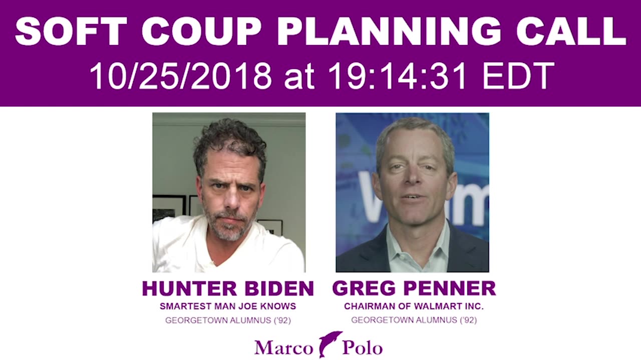 Greg Penner WalMart CEO Hunter Biden SOFT COUP PLANNING CALL ON 10-25-2018 TRANSCRIPT