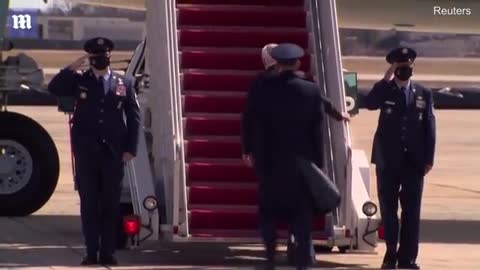 President Joe Biden FALLS up the stairs of Air Force One