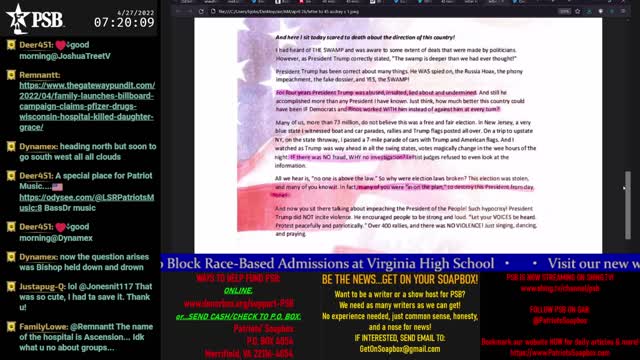 2022-04-27 07:00 EDT - Patriots Soapbox AM: with LadyRWB , MykelJaye & DD