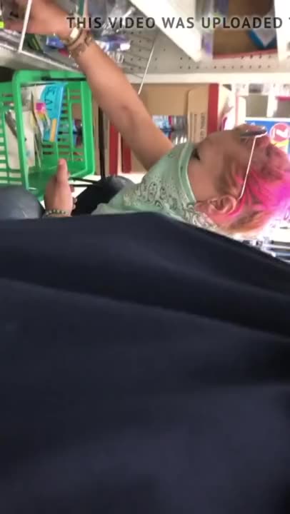 Pink Hair Biker Chick Shows Her Black Thong