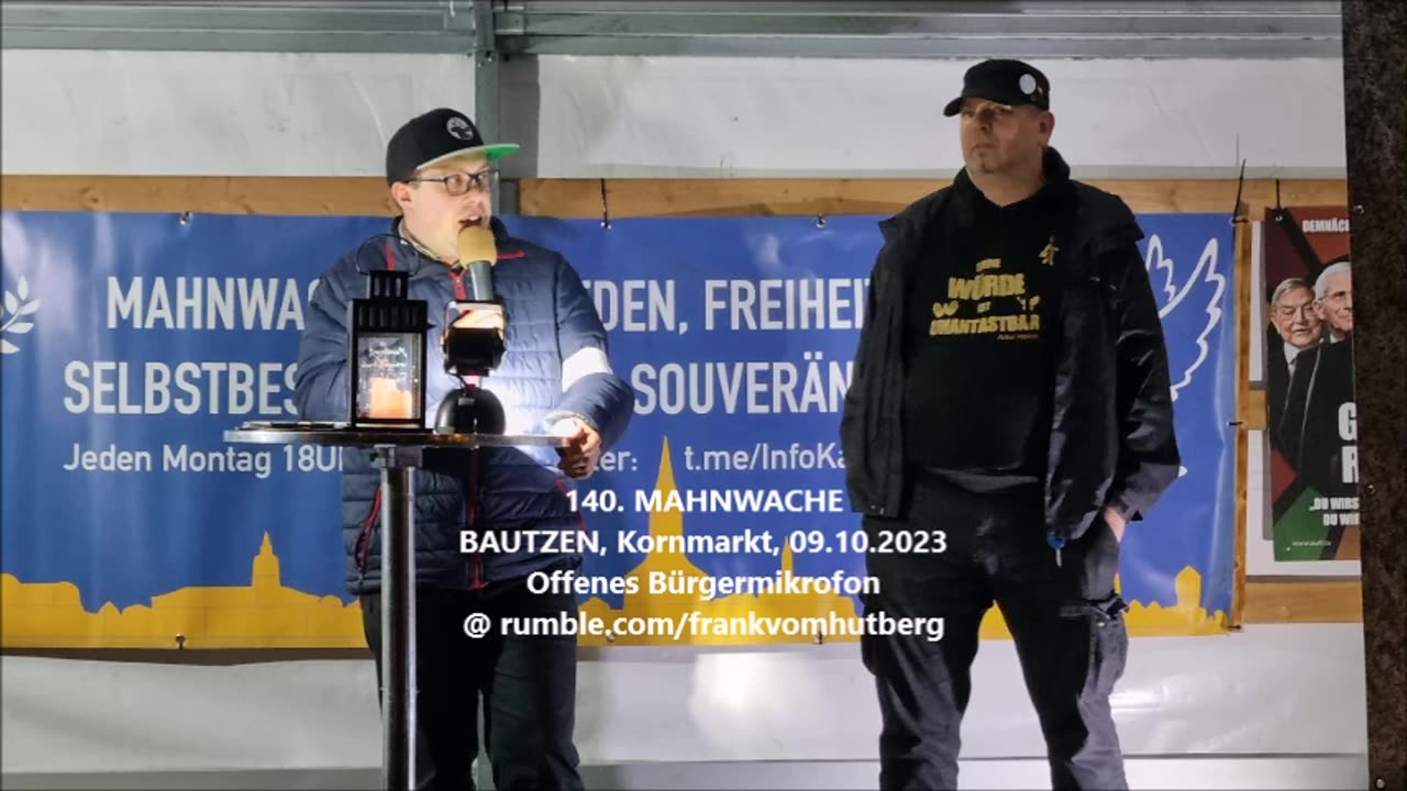 Bürgermikrofon, Regeln EDGAR, Ankündigung PHILIPP - BAUTZEN, 09 10 2023, Kornmarkt, 140. MAHNWACHE 🕊