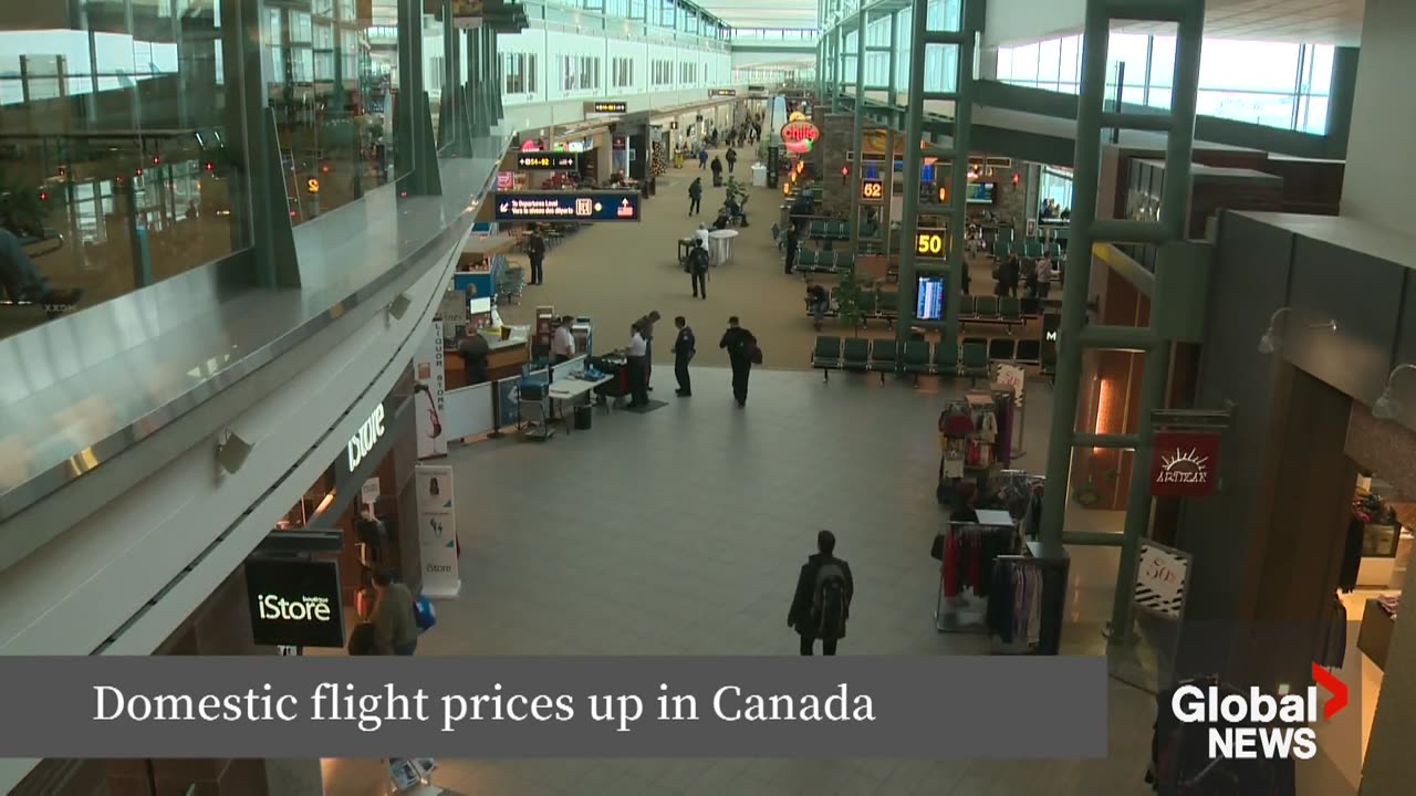 Canadian domestic flight prices jumped 14% in past year, data shows