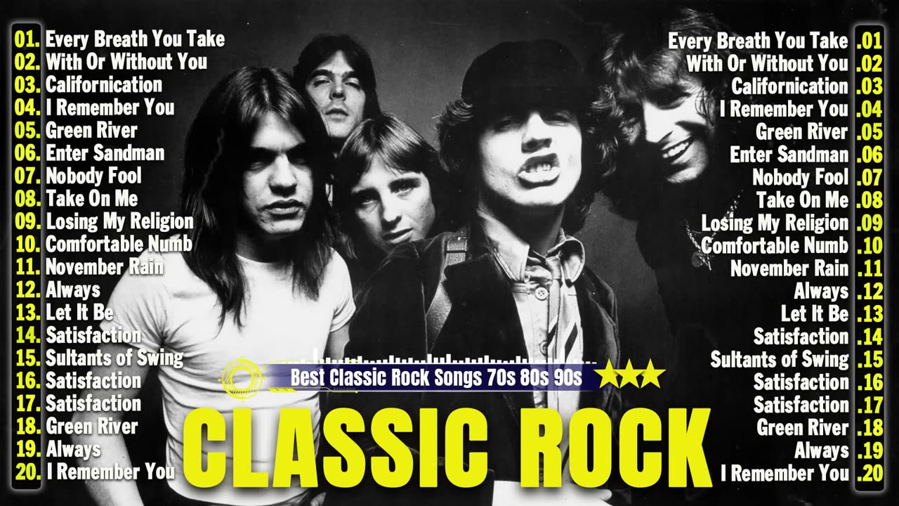 Best Classic Rock Songs 70s 80s 90s - Queen, Guns N Roses, ACDC, Nirvana, U2, Pink Floyd, Bon Jovi