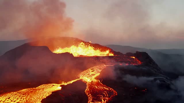 burning fire of lava from volcano