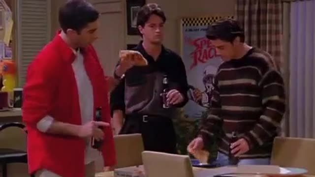 Friends scene with Ross Joey and Chandler