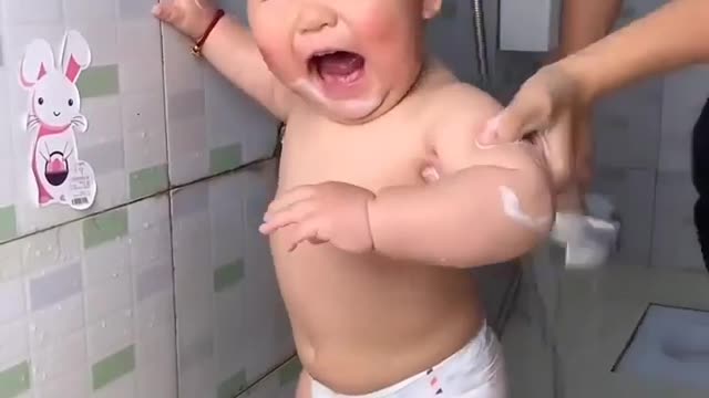 Cute baby bath in bathroom