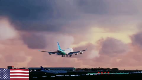 wow!! cool Indonesian Garuda plane ready to land at the airport