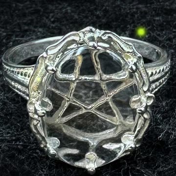 Silver Pentacle & Thistle Ring with Teardrop Gemstone