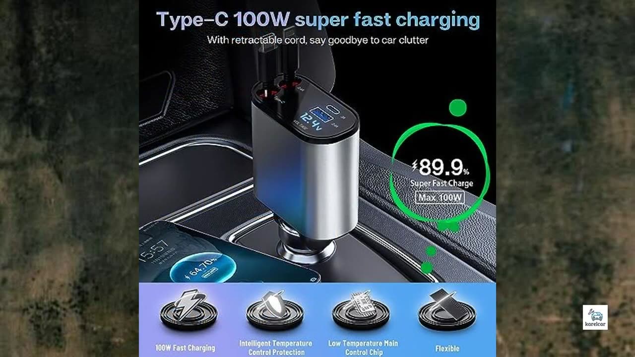 Retractable Car Charger with 100W, 4 in 1 Car Fast Charger