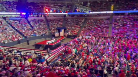 Mohegan Sun Arena packed as crowd waits for President Trump to take the stage.