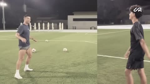 Cristiano Jr. dares to challenge me… with a freekick!