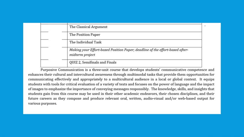 Engl 5 Timetable