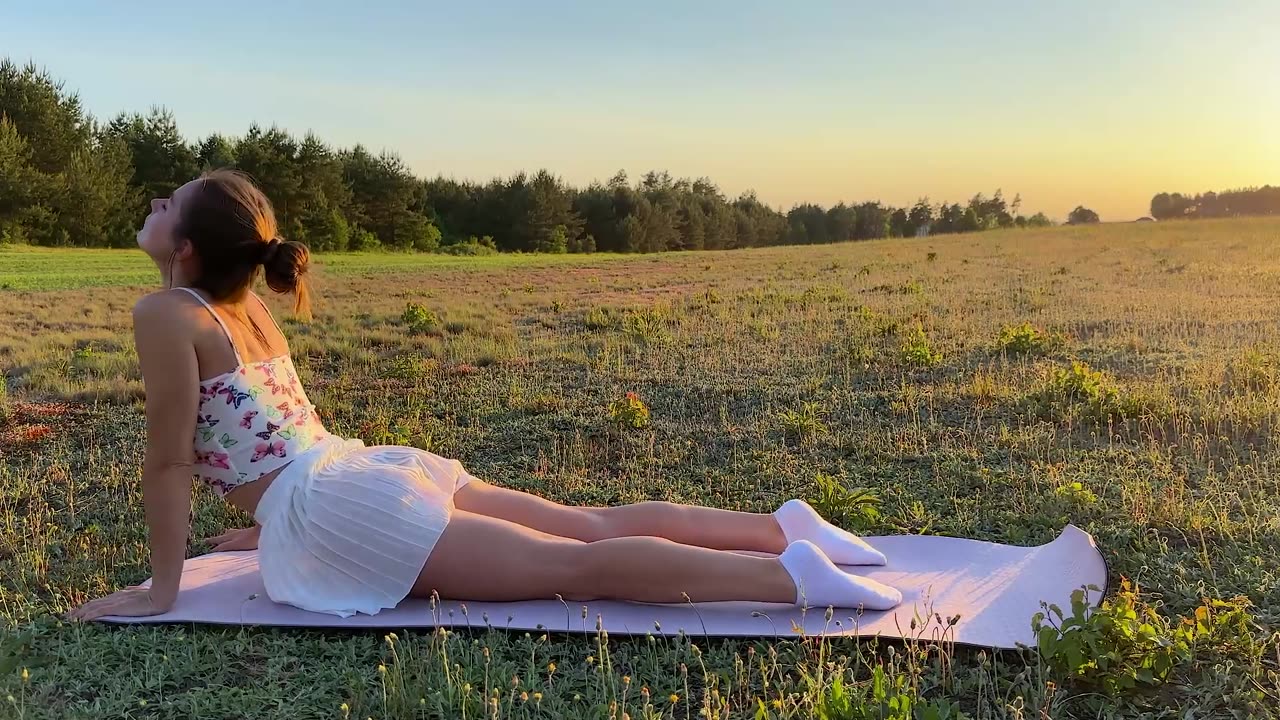 Yoga outdoors in a short