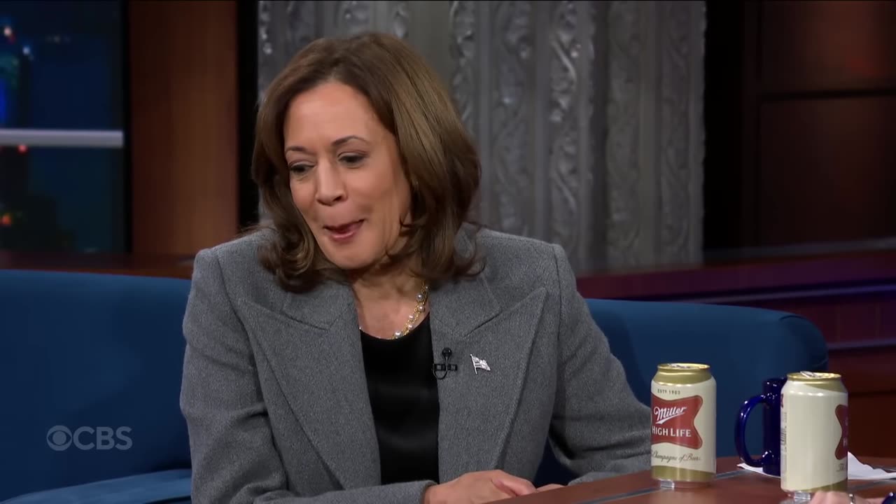 VP Kamala Harris Shares A Miller High Life With Stephen Colbert