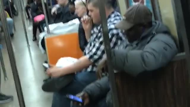 Issa party man sparks joint on subway