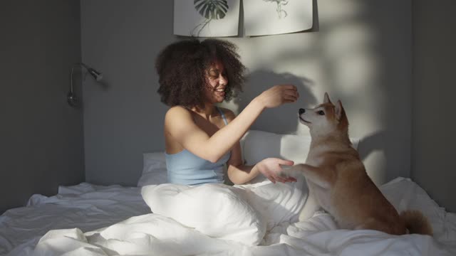 girl playing with his dog