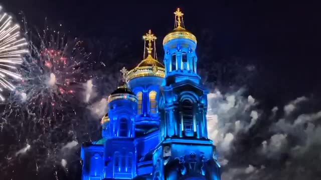 Footage of Fireworks on occasion of Victory Day