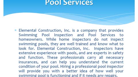 Swimming Pool Inspection and Pool Services