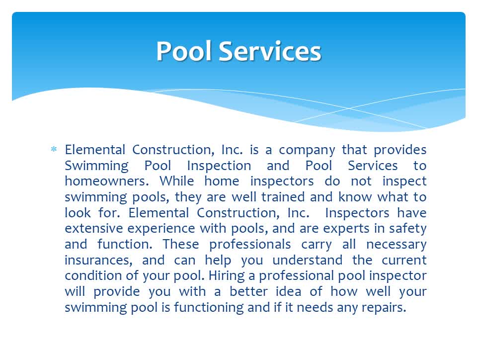 Swimming Pool Inspection and Pool Services