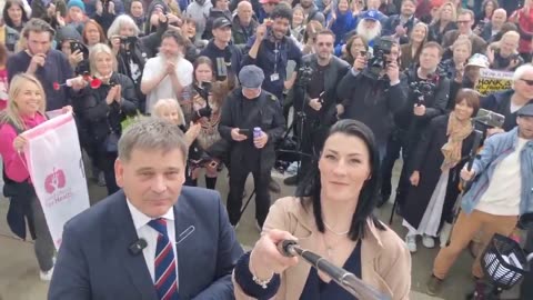 Andrew Bridgen with his followers after speaking to the House of Commons about excess deaths