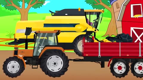 Truck and Excavator road construction cartoon video