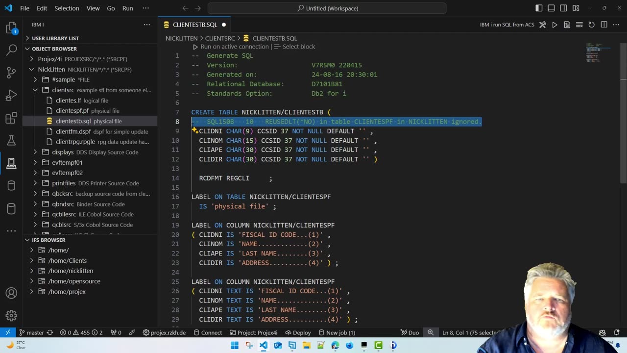 Modernize RPG400 to RPG ILE FREE and PF to SQL - 5 - Upgrade Physical Files to SQL Tables