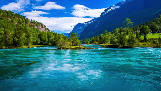 Colorful Day by the Lake and the mountains