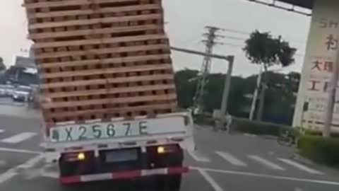 Wait for it... pallet tumble, takes truck with it.