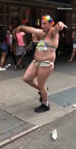 Big guy flower crown bikini new york street money