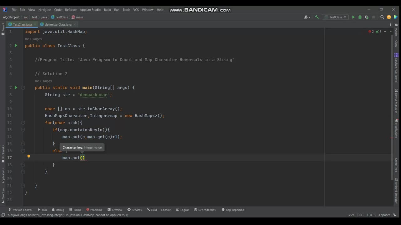 Solution 2- Java Program to Count and Map Character Reversals in a String