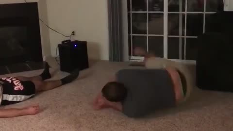 Grey blue victory shirt living room backflip fail