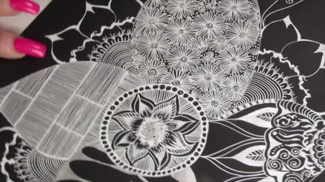 Ying Yang Black and White Flower drawing start to finish.