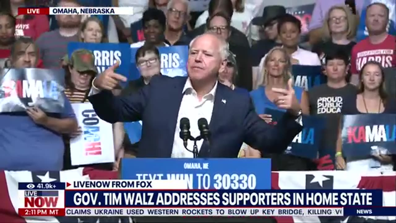 Tim Walz speaks at rally in home state of Nebraska | LiveNOW from FOX