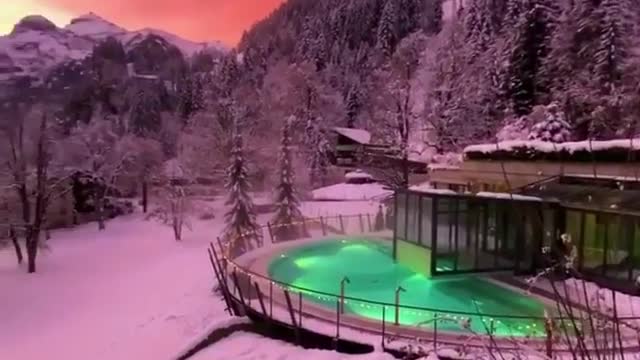 There was heavy snow all around, and the pool was not frozen on such a cold day.