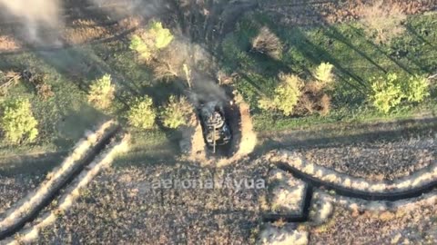 Ukrainians Destroy a Dug-in Russian Tank