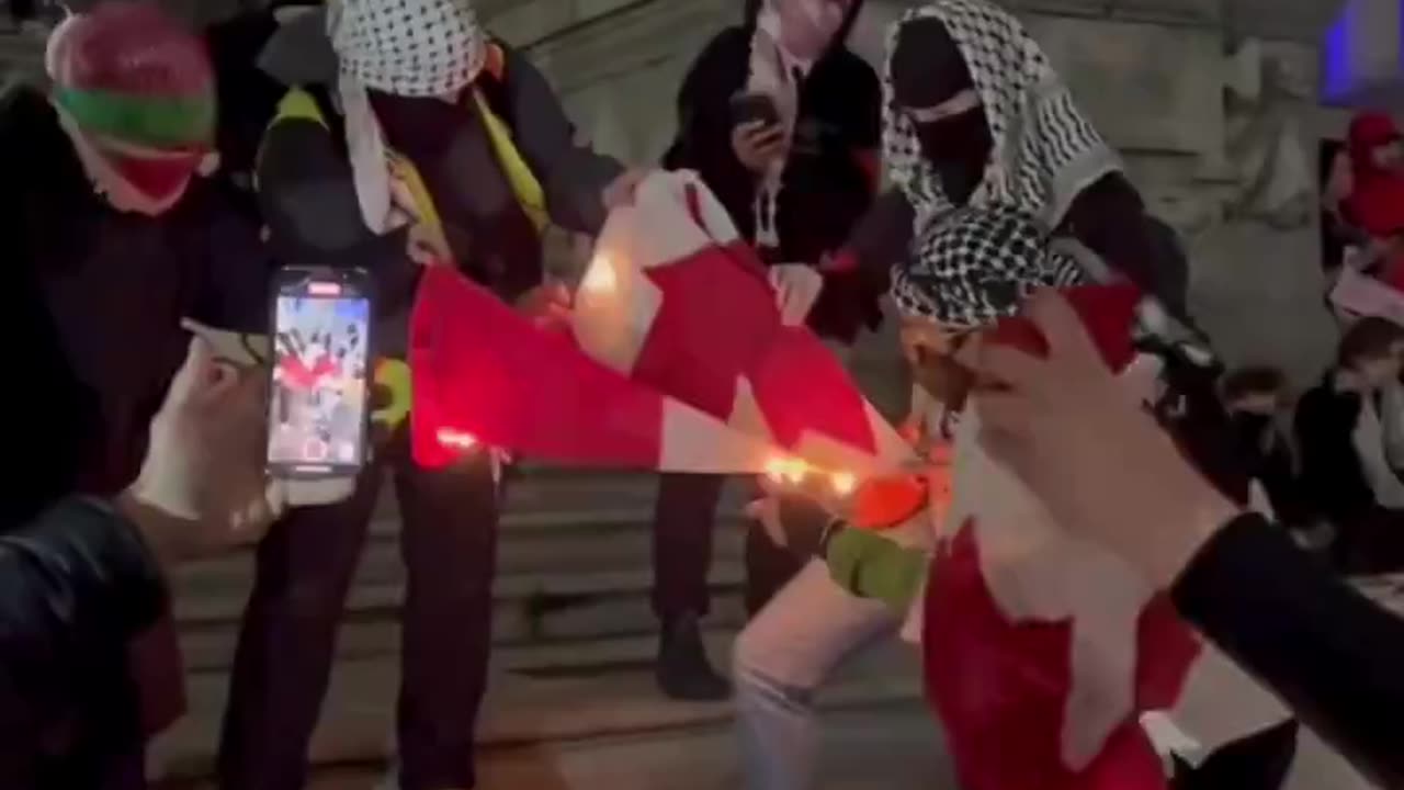 Palestine Protesters Burns Canada's Flag in Vancouver