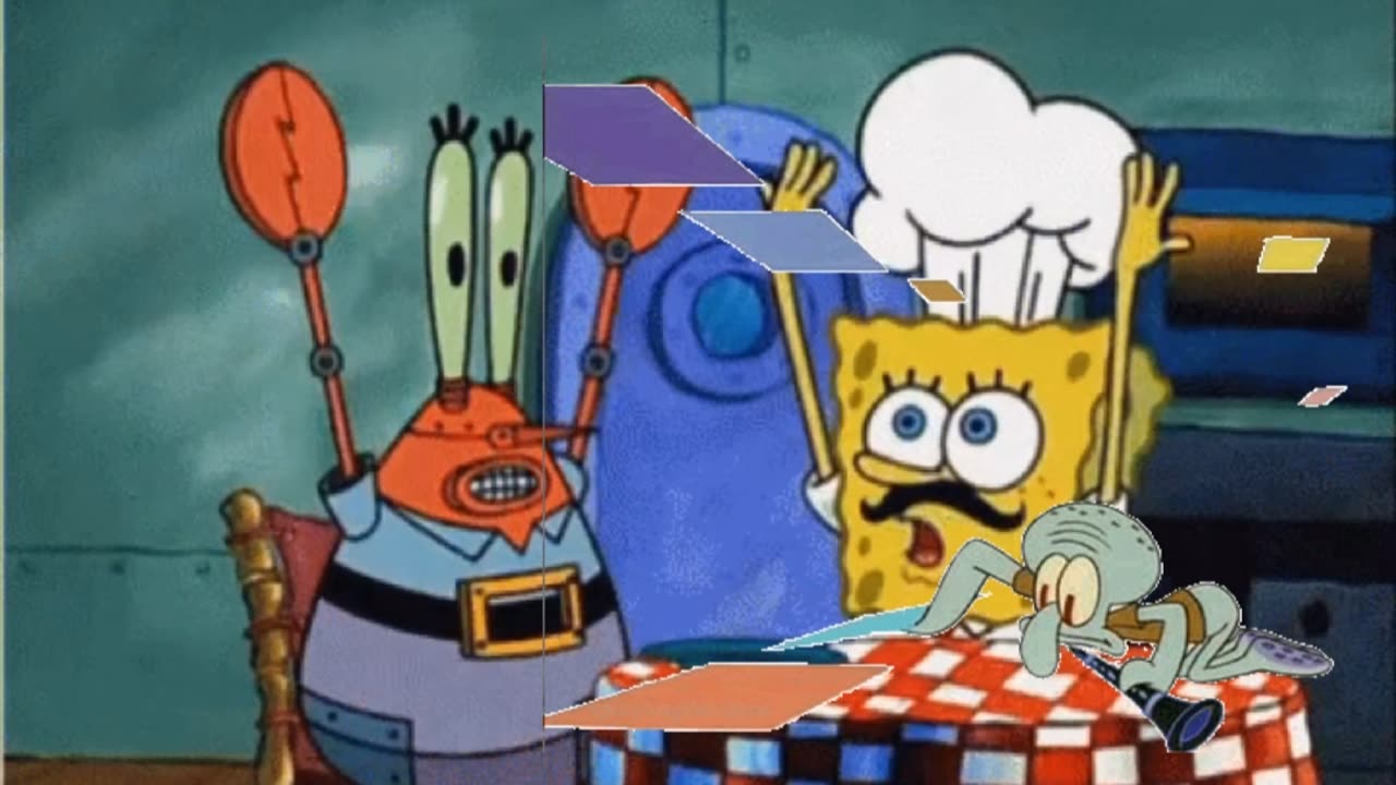 Squidward Is Playing With Tiles While SpongeBob And Mr.Krabs Are Performing A Secret Formula Ritual