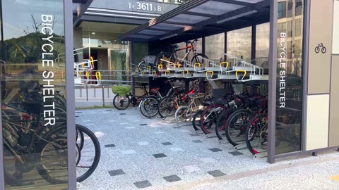 a bicycle shed in a residential complex