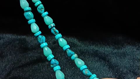 Free-shape Natural turquoise and faceted Amazonite necklace high quality Genuine Gemstone 03