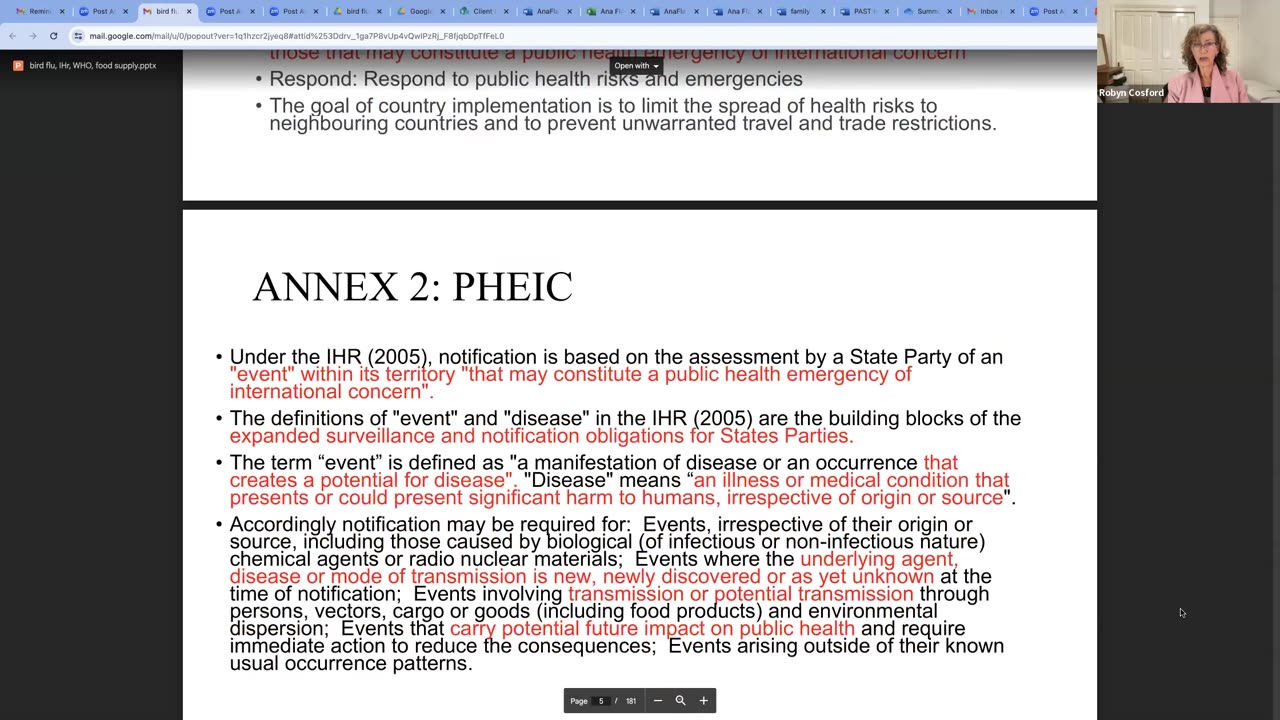 Dr Robyn Cosford - IHR, One Health, Bird Flu and the food supply: Should we be concerned?