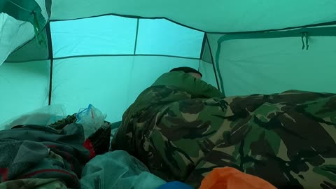 Waking up in the Vango Banshee tent.