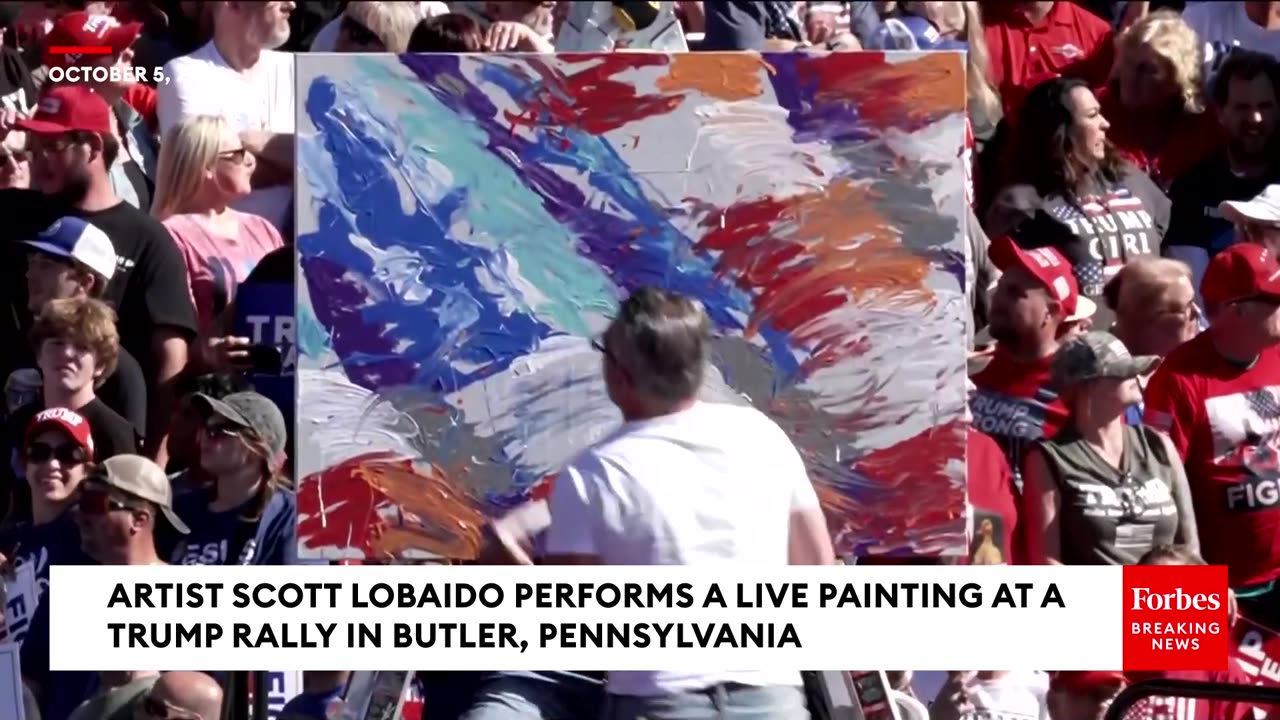 Live Painter Performs Piece Dedicated To Corey Comperatore During Trump Rally In Butler, PA