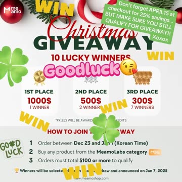 Meamo 1st ever Christmas Sale/Giveaway Event 10 LUCKY WINNERS