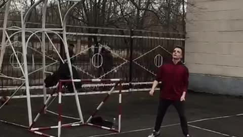 A friend learns a new feint in basketball