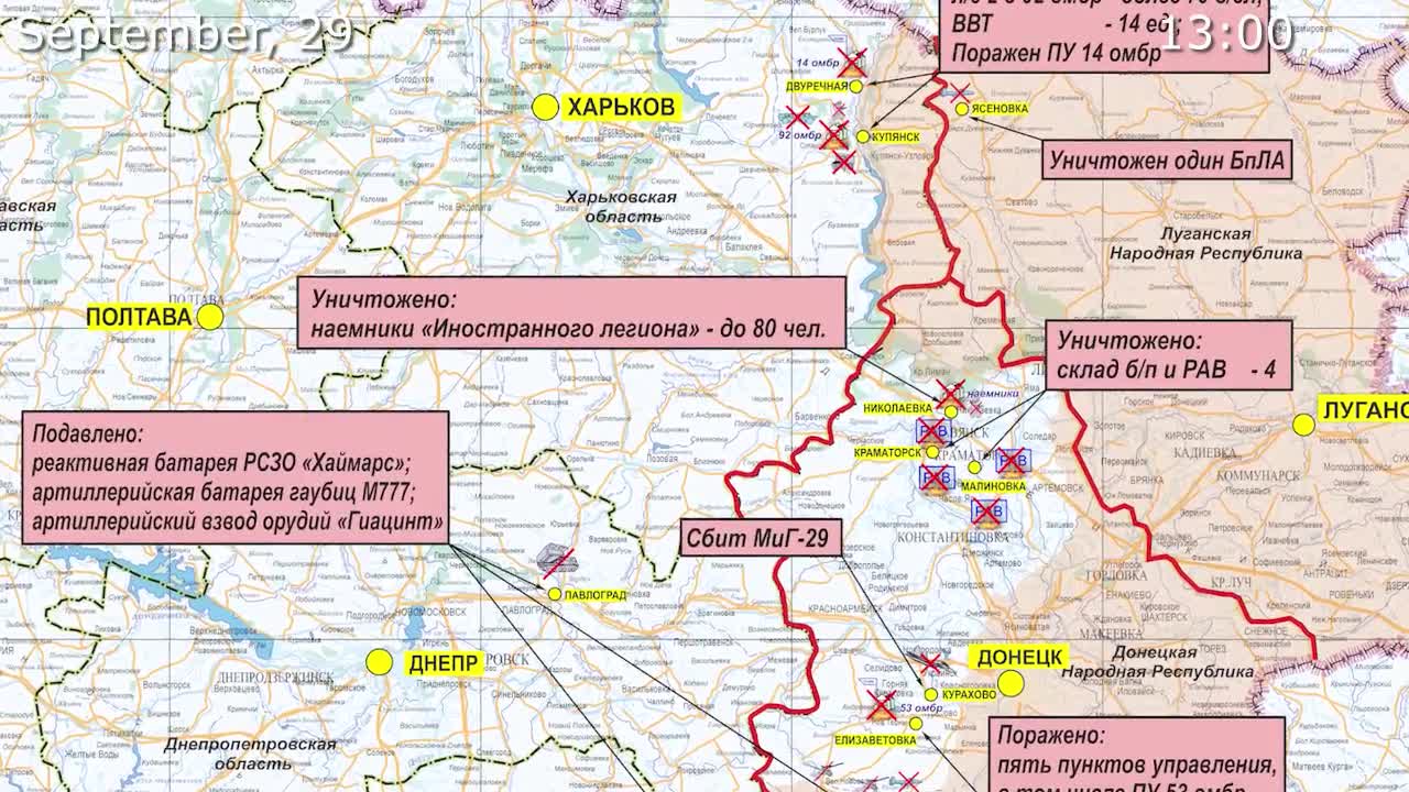 Russia eliminated 340+ Ukrainian soldiers, 1 US-made HIMARS & M777 howitzer, 1 Mig-29