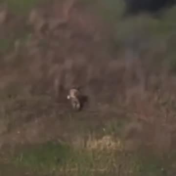 Russian soldier shoots a hostile drone with his weapon and runs away