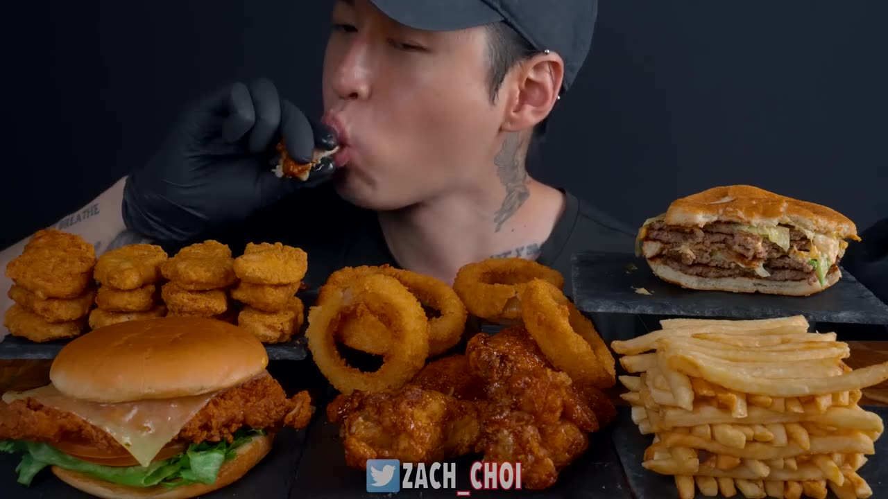ASMR FAST FOOD BIG MAC CHICKEN NUGGETS ONION RINGS CHICKEN SANDWICH