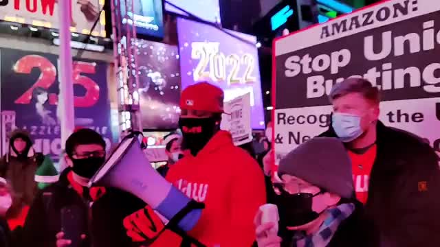 NYC LIVE 12.22.2021 IRL Times Square Amazon Labor Union Rally & Protest w TTS