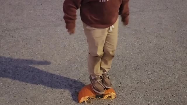Smashing pumpkins with his head 😆 🤣